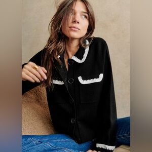 Sezane Betty Cardigan Black with White Trim